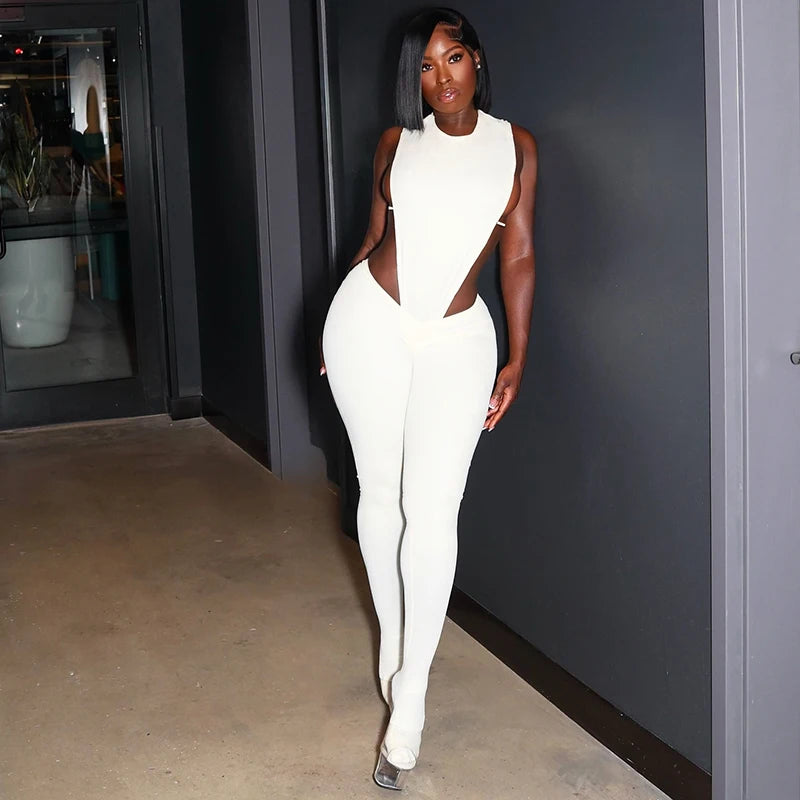 Weird Puss Sexy Women Tracksuit 2 Piece Set Sleeveless Side Split Bodysuit+Ruched Foot Leggings Matching Hipster Street Outfits