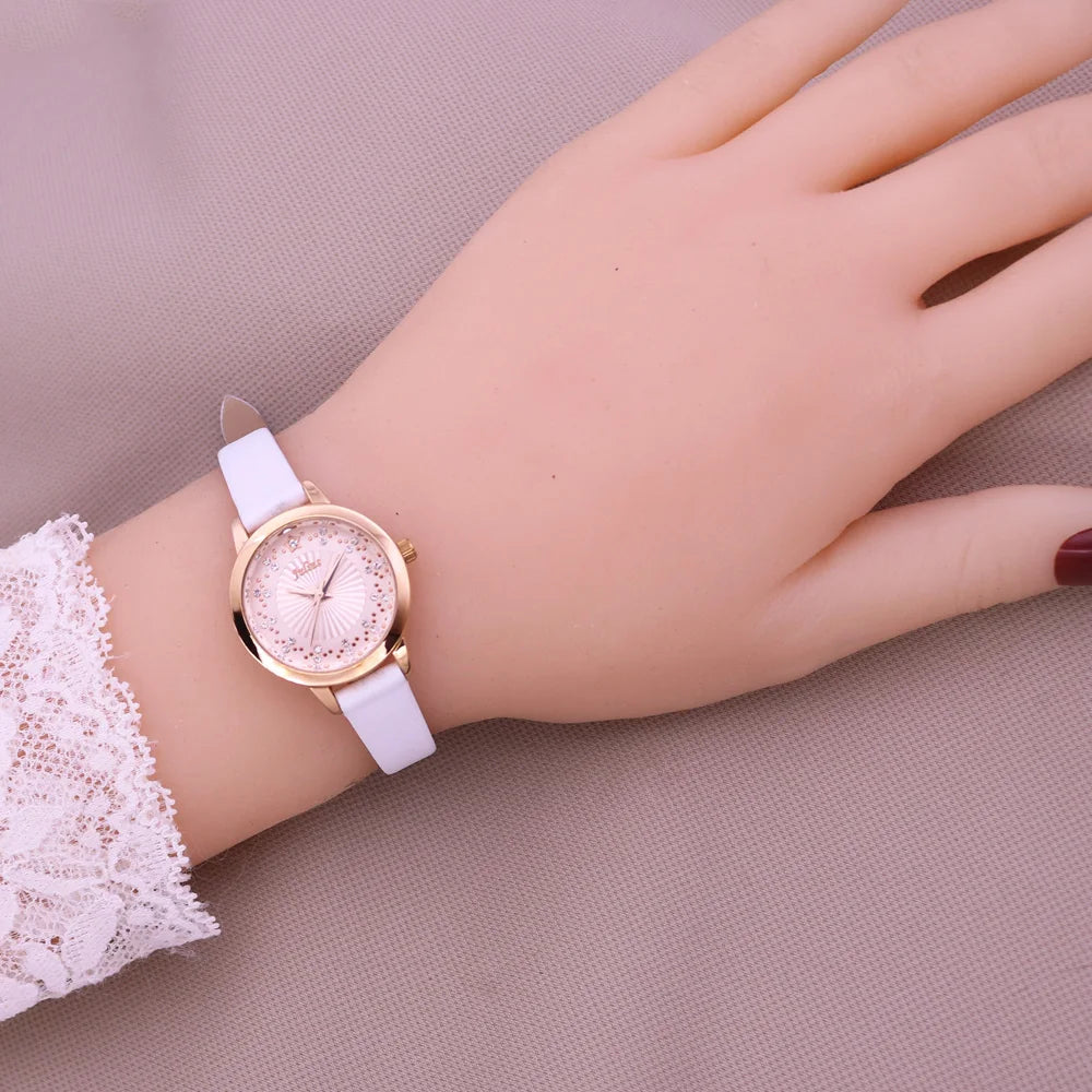 Small Rhinestones Julius Lady Women's Watch Japan Quartz Elegant Fashion Hours Bracelet Leather Girl's Gift No Box