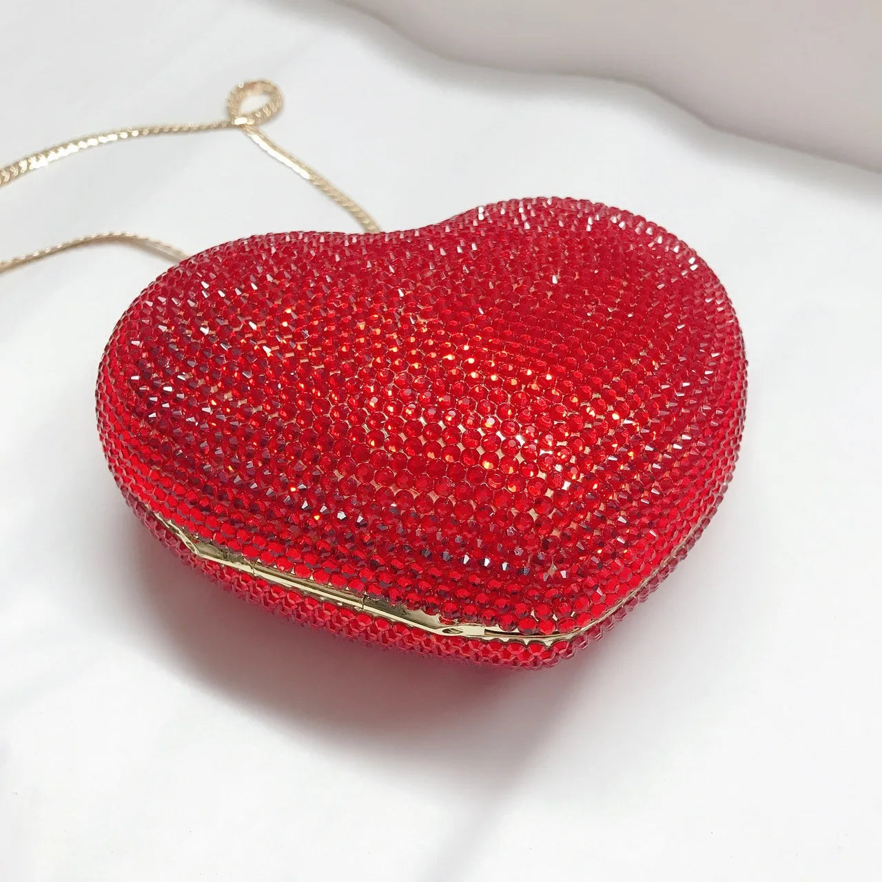 Red Peach Heart-shaped Diamond-encrusted Dinner Bag Full Of Diamonds Love Clutch Bag Hard Box Crystal Women's Banquet Dress Bags