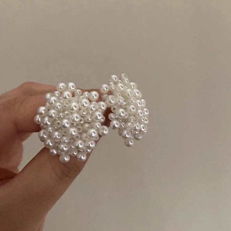 Exquisite Pearl Braided Flower Earrings for Women French Exaggerated Round Brincos Wedding Party Jewelry