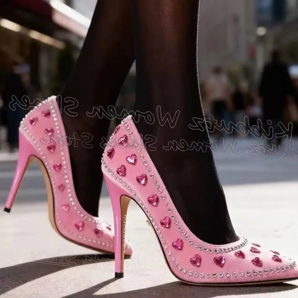 Bordered Rhinestone Pumps Crystal Women Shoes Glossy Slip-On Party Dress Fashion Concise Luxury Elegant Pointy Thin High Heels