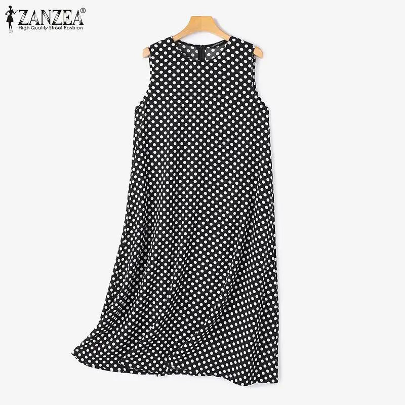 ZANZEA Bohemian Point Dot Printed Dress Women Summer Vestidos 2024 Elegant Sexy Sleeveless Casual Loose Vintage Beach Sundress