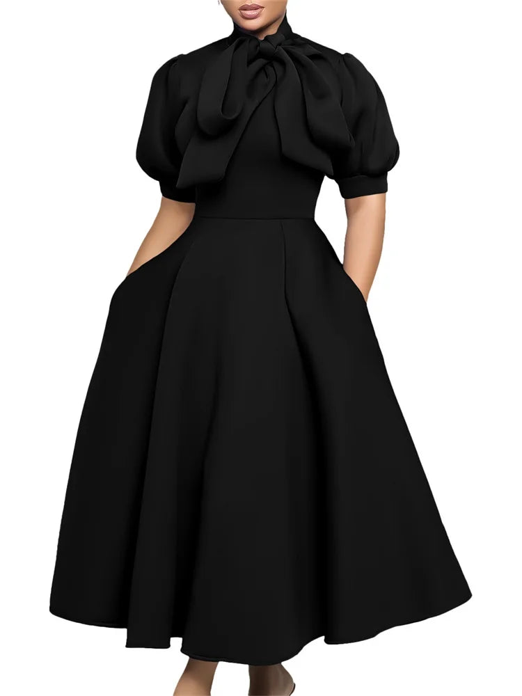 Wmstar Plus Size Dresses for Women Elegant Fashion Office Lady with Bow Maxi Dress New in Summer Clothes Wholesale Dropshipping
