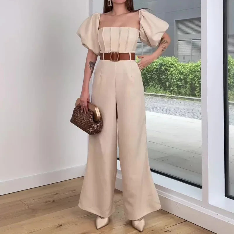 Women's Jump Suits New Elegant Square Neck Slim Fit and Waist Cinching Temperament Straight Leg Jumpsuit for Female 2024 Summer