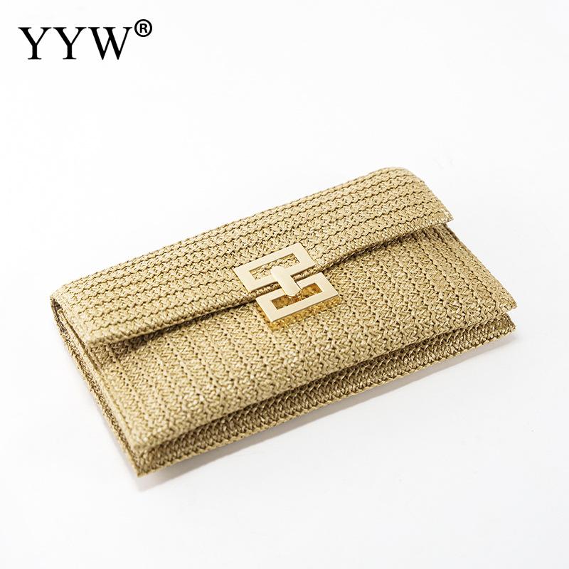 Straw Envelope Evening Party Handbag Fashion Women Weave Pattern Gold Clutch Messenger Purses Lady Daily Commuting Wallet Bags