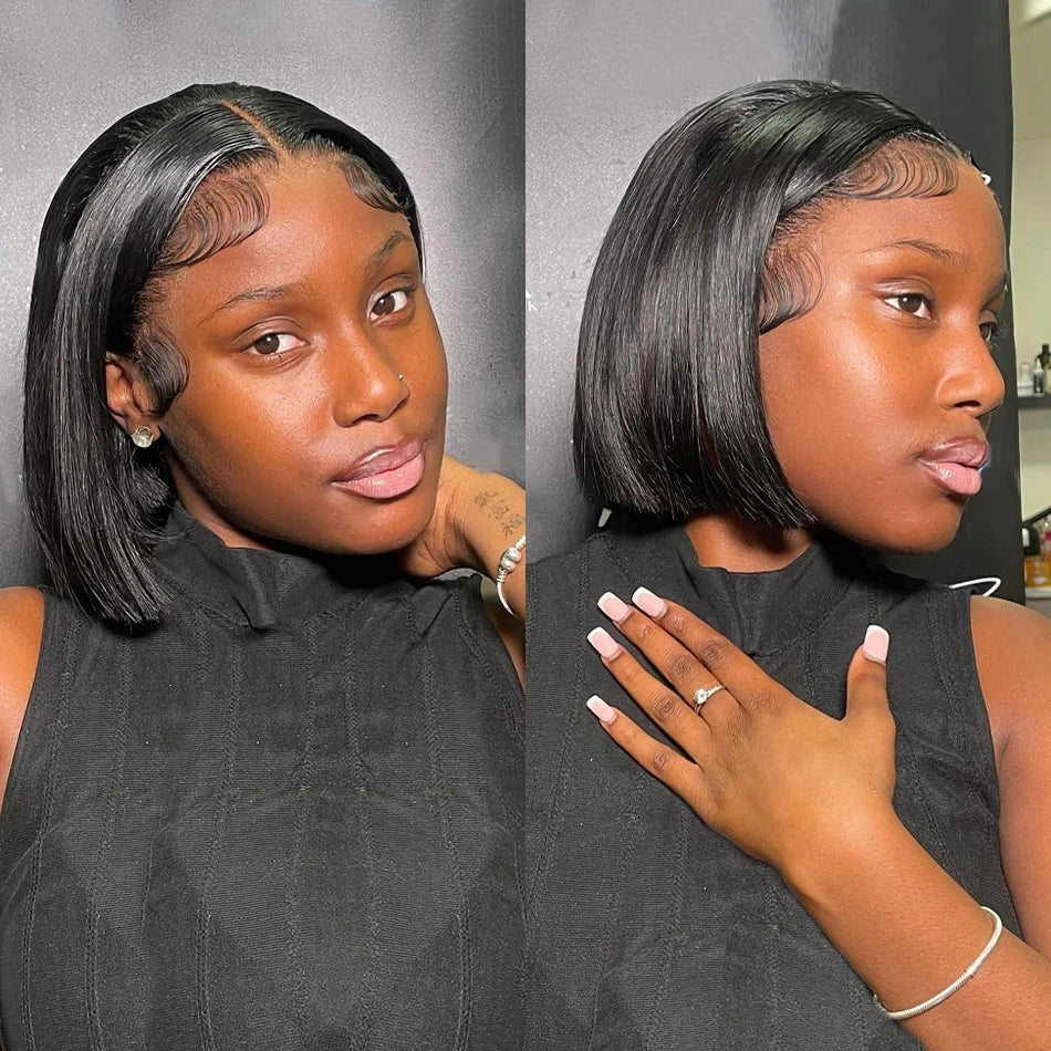 13x4 Bone Straight Bob Wig Lace Front Human Hair Wigs 4x4 Short Bob Wig Lace Frontal Wig 100% Human Hair 200% Density 12 14 Inch