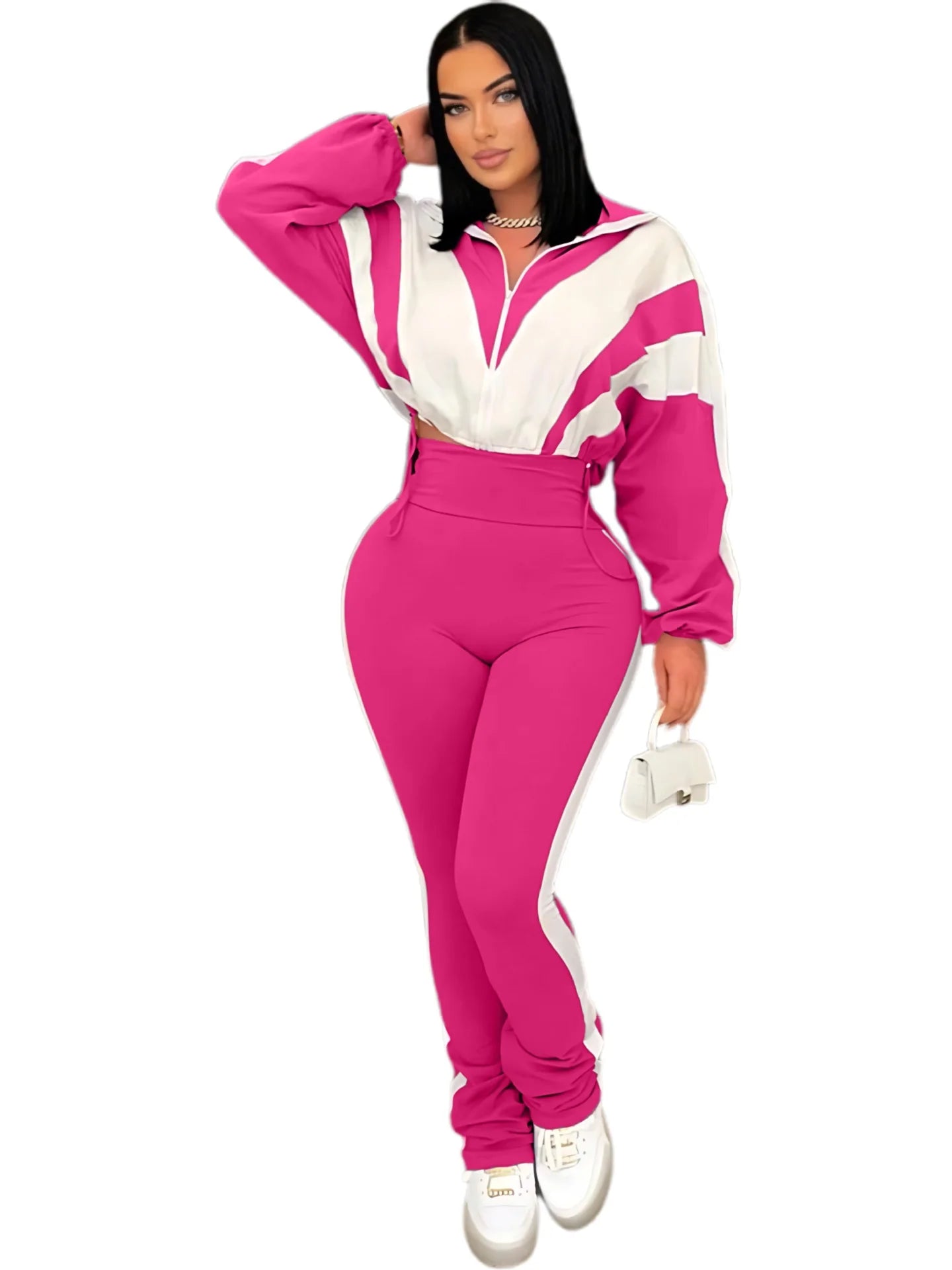 CM.YAYA Active Patchwork Women's Set Zipper Sweatshirt Jacket and Long Pants Suit 2025 Fall Two 2 Piece Sets Outfit Tracksuit