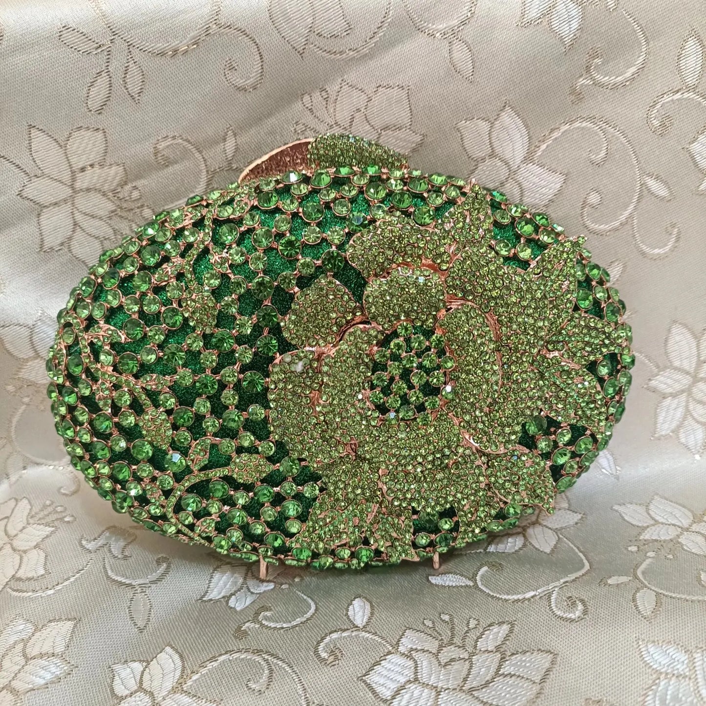 Elegant Jade Green Women Big Stones Evening Bags Crystal Metal Clutches Bags Green Wedding Party Minaudiere Purses and Handbags