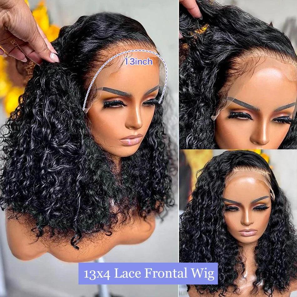 100% Curly Human Hair Glueless Wigs 13x6 Hd Lace Front Wig Jerry Burmese Curly Closure Frontal Short Bob Ready to Wear And Go
