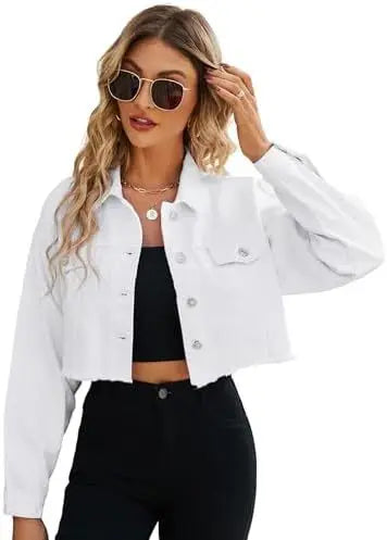 Vintage Distressed Denim Jacket With Turn Down Collar for Women