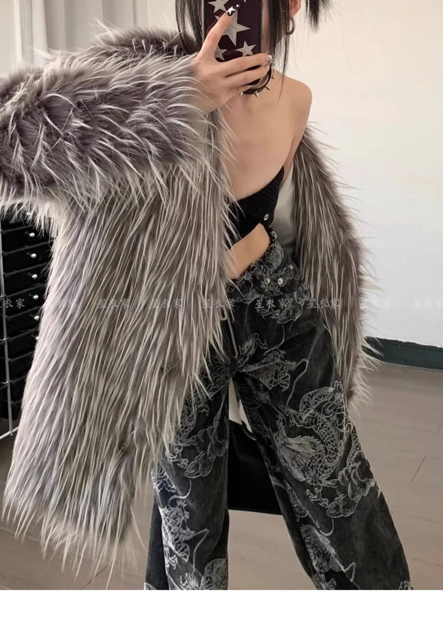 Women Black Gothic Dragon Print Jeans Baggy Vintage Aesthetic Cowboy Pants Harajuku Denim Trousers Y2k Trashy 2000s Clothes 2024