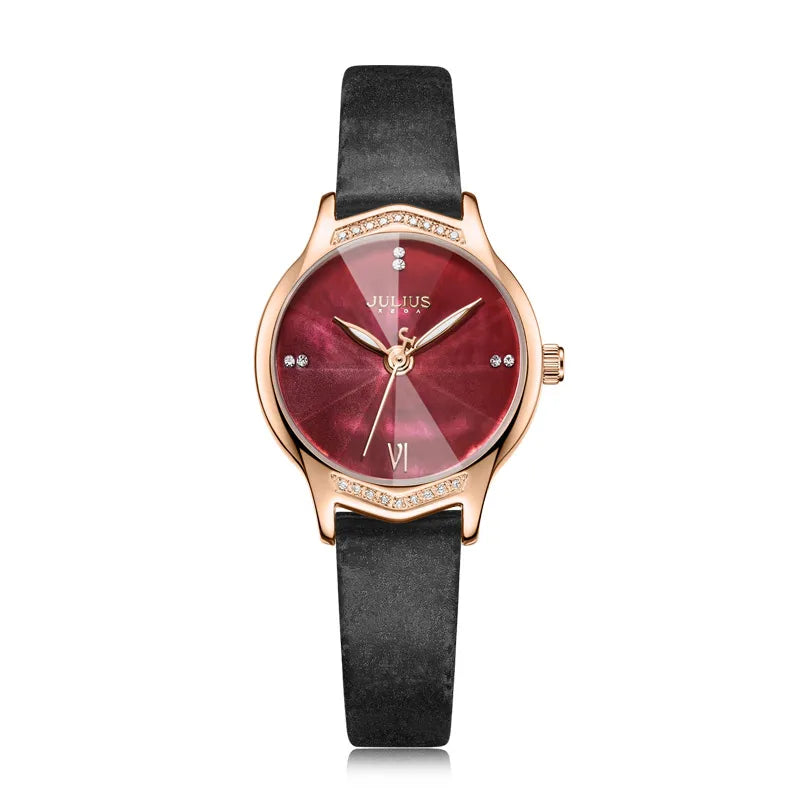 Mother-of-pearl Women's Watch Japan Quartz Elegant Fashion Hour Bracelet Real Leather Clock Girl's Birthday Gift Julius Box