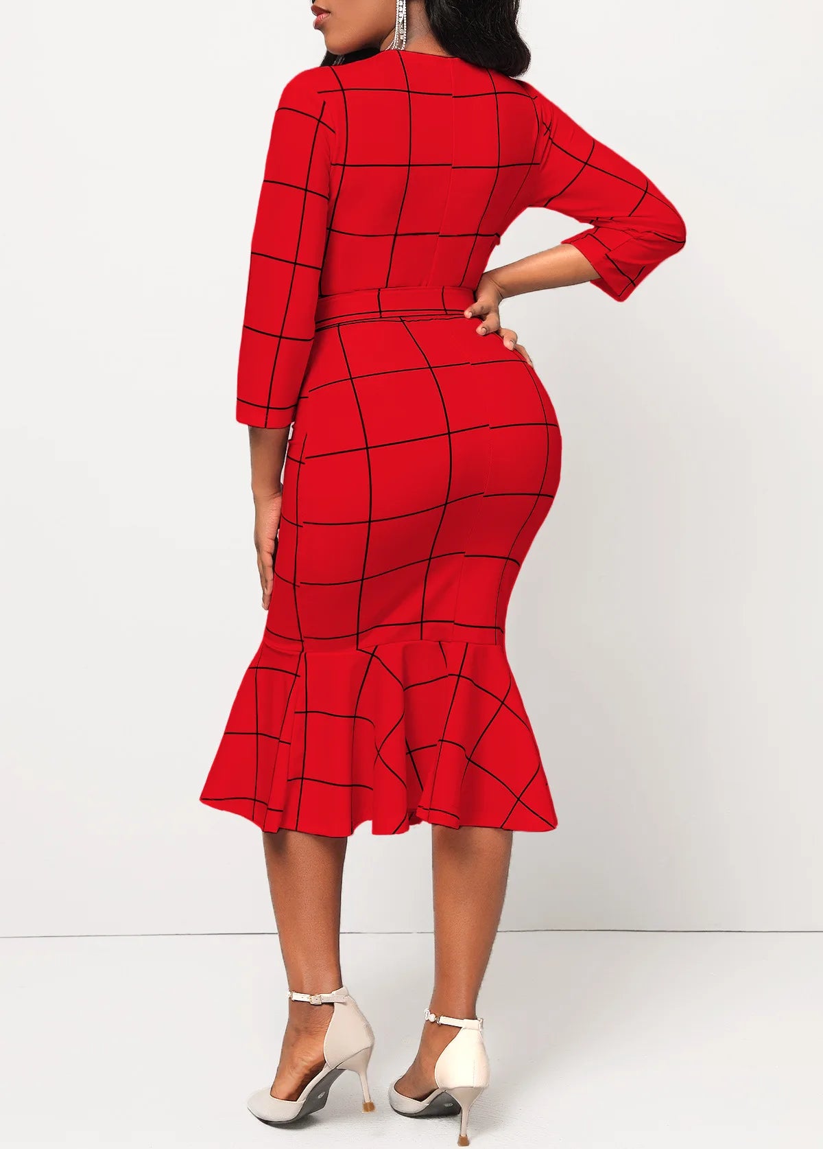 Sexy fashion solid color seven-quarter sleeve small V-neck women's dress SMR12189