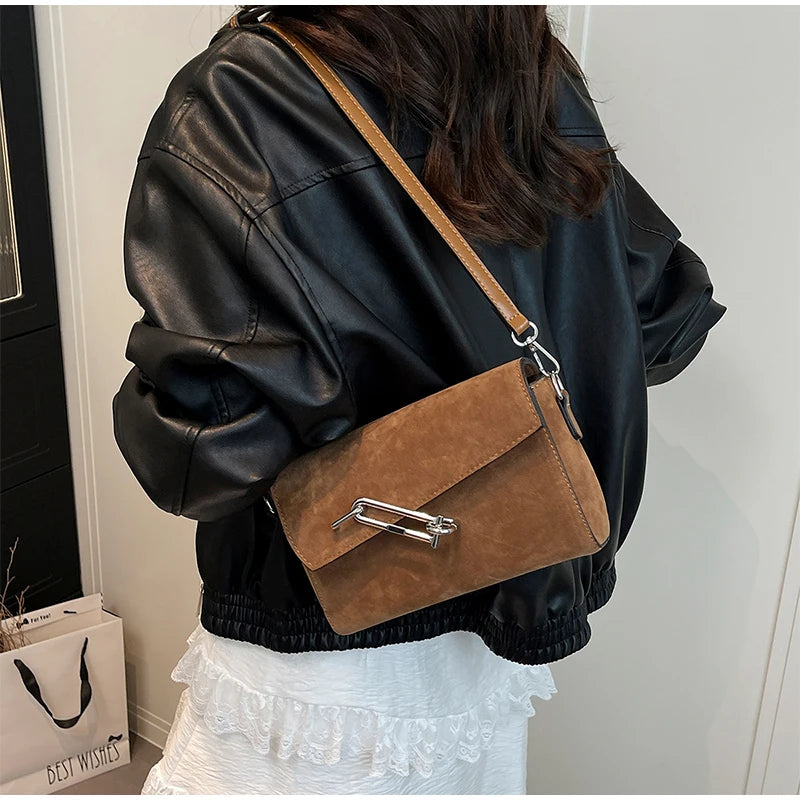 Retro Frosted New Shoulder Bag Women Autumn And Winter Suede High-end Fashion Women's Wallet Versatile Texture Small Square Bag