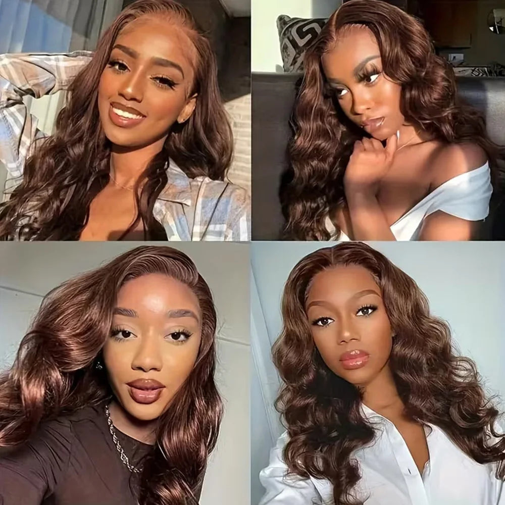 Chocolate Brown Long Body Wave Human Hair Lace Front Wig for Women