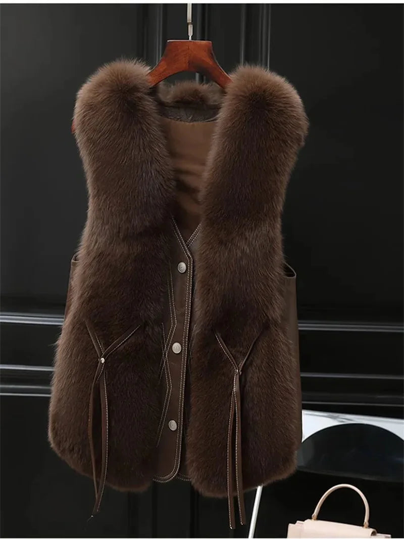 High Quality Imitation Fox Fur Vest Jacket Women Fur Vest Jacket 2024 Winter Waistcoat Short Fur Vest Female Vestcoat Sleeveless