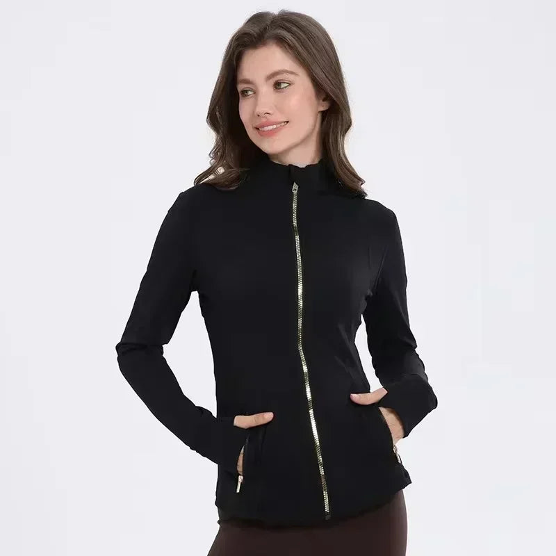 2025 Women's Fitness Jacket Long Sleeve Zip Up High Elastic Yoga Running Top with Pockets for Gym Workout Athletic Wear