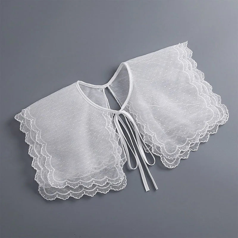 Removable Lace Doll Fake Collar Women Tie Ladies White Shawl Wrap Detachable Embroidered Lapel False Collar Clothes Accessory