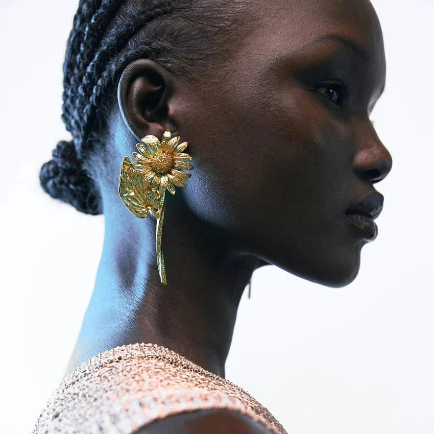 Fashion Plant Flower Drop Earrings For Women Metal Pendant Earrings Bohemian Statement Jewelry Accessories