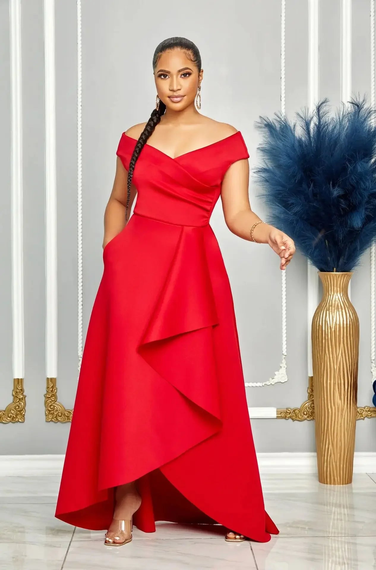 Sexy Slimming Solid Color Off-Shoulder Maxi Dress S10629 European And American Style Smooths Your Silhouette