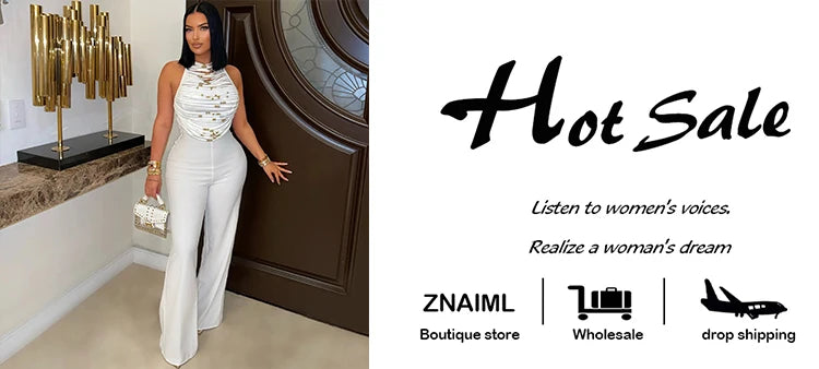 Znaiml Elegant Long Jumpsuits for Women Summer Sleeveless Halter Lace Up Backless Bandage Wide Leg Pants Rompers One Pieces 2025