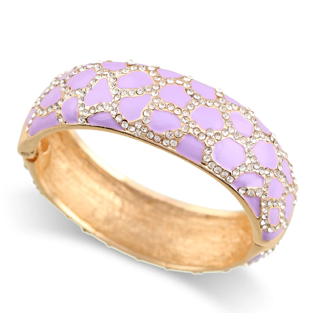 Colorful Enameled Rhinestone Statement Bangle Bracelet for Women