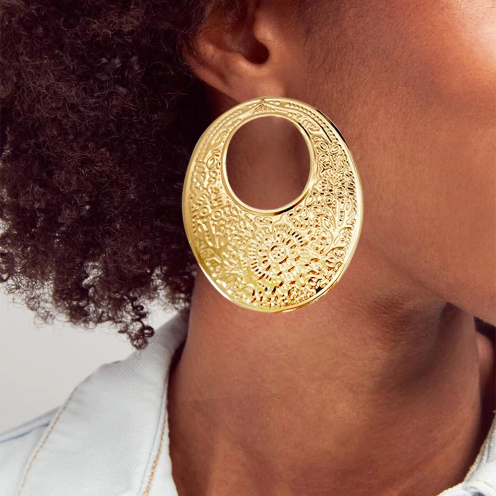 Fashion Jewelry Big Gold Color Round Geometric Earrings Dangle Drop Earrings For Women African Wedding Party Gifts