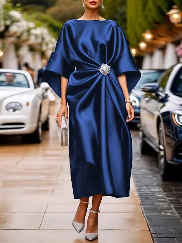 Modigirl Womens Birthday Luxury Maxi Dresses 2025 Fall Winter Solid Color Asymmetric Loose Elegant Long Dress Woman Clothes