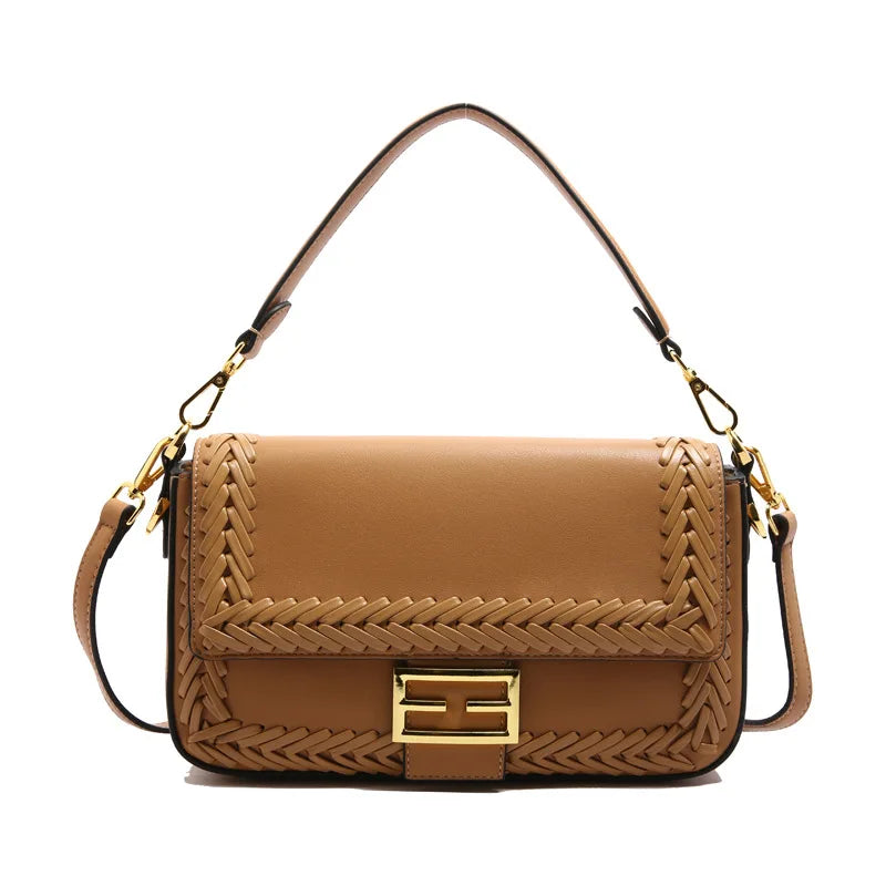 2025 Designer Shoulder Bag Collection - Bamboo Woven Crossbody Saddle Bag, Elegant Top Handle Hobo Purse with Chain Strap