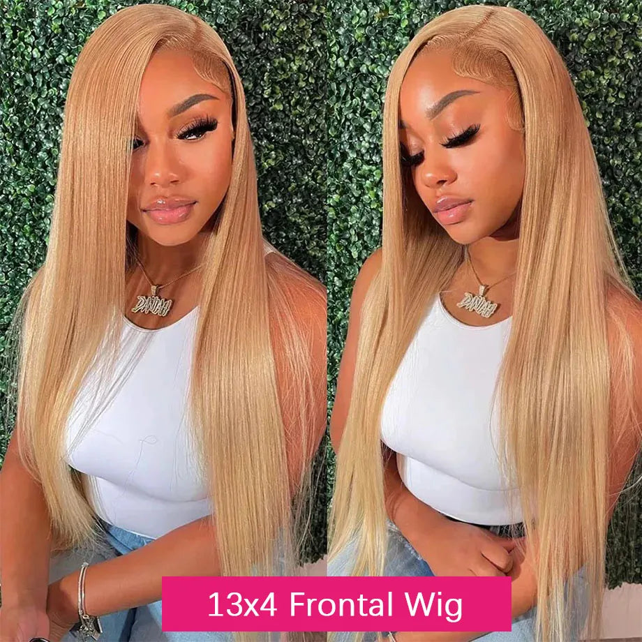 Honey Blonde Lace Front Wig Human Hair #27 Color Straight Lace Frontal Wigs 13x4 13x6 HD Transparent Lace Front Wig Pre Plucked