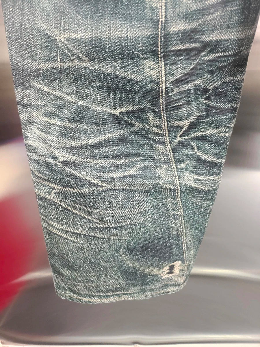 VGH Spliced Colorful Beading Chain Jeans for Women High Waist Patchwork Distressed American Retro Spring Trousers Female Style