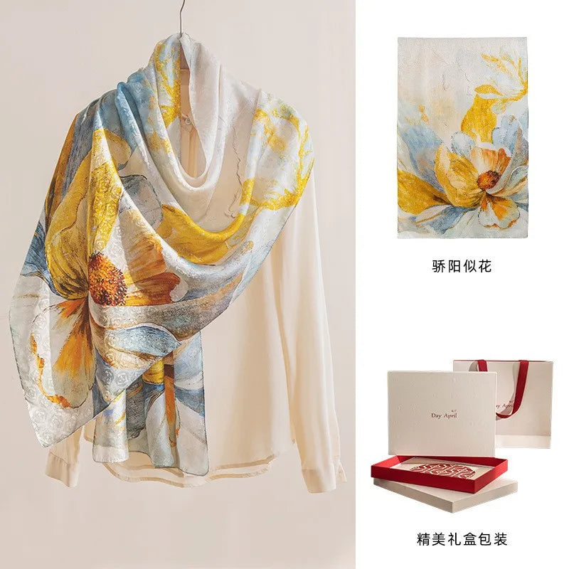 High-end women's new 100 mulberry silk scarf shawl cheongsam 170 * 55cm