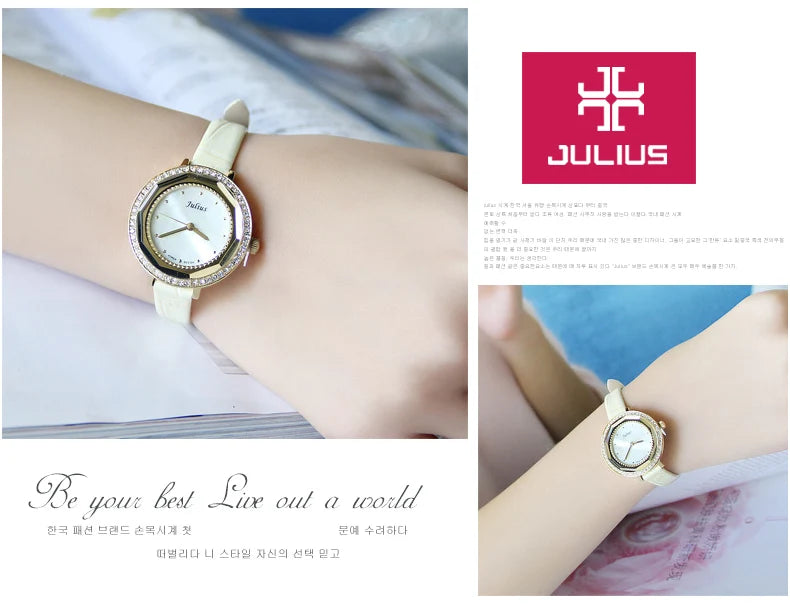 Mother-of-pearl Julius Lady Women's Watch Japan Quartz Fashion Hours Bracelet Real Leather Girl's Gift No Box
