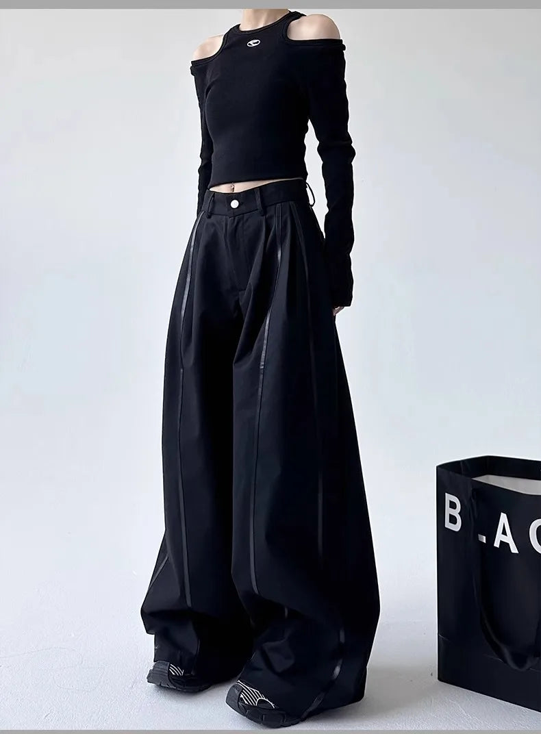 Women's Black Gothic Urban Pants Baggy Oversize Suits Long Pants Harajuku Japanese 2000s Style Y2k Emo Vintage Trousers Clothes