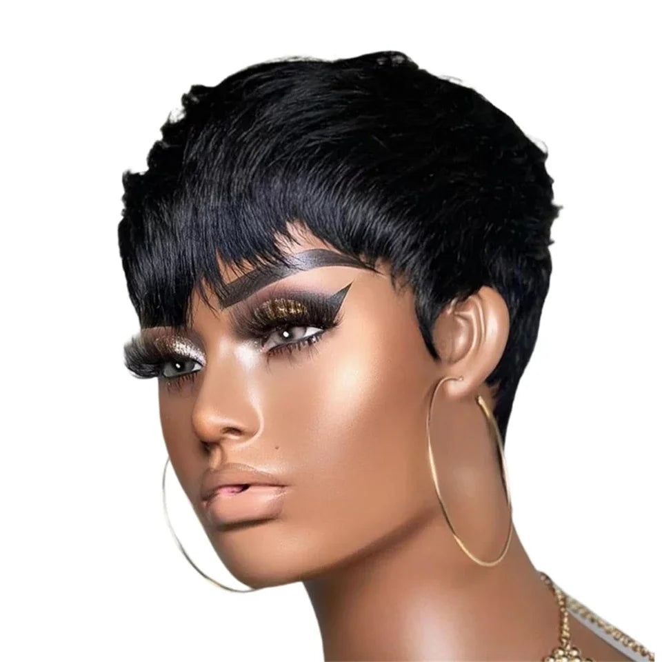 Sale Short Human Hair Wigs Pixie Cut Wigs for Black Women Brazilian Virgin Hair Machine Made Cheap Wig Put On And Go Wigs