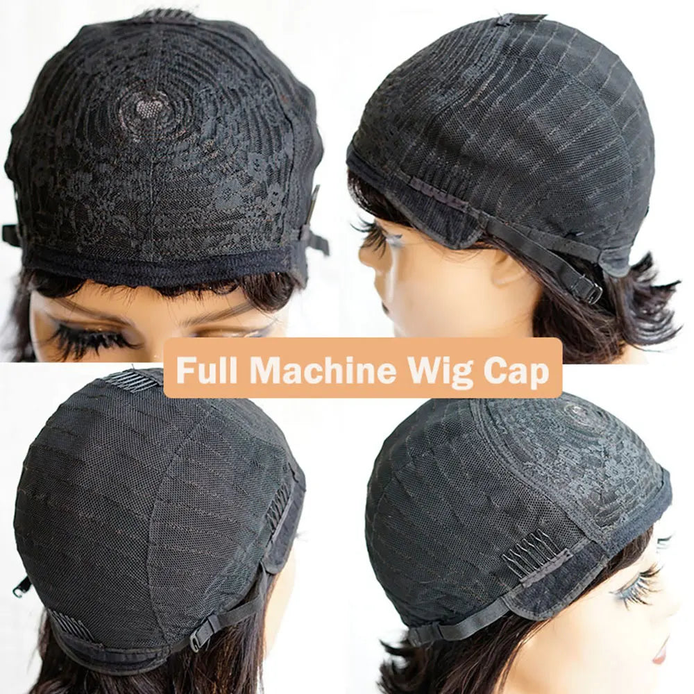 Afro Kinky Curly Wigs Human Hair Wigs With Bangs Full Machine Wigs Short Wigs For Woman Natural Color Curly Wigs Ready To Wear