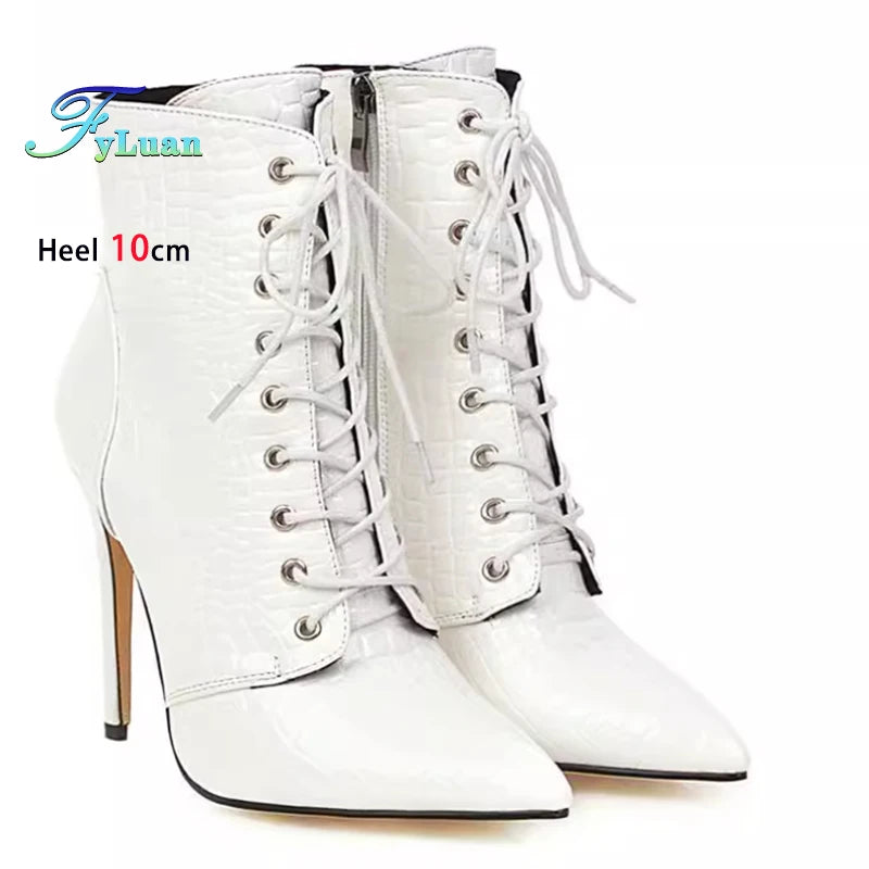 Chic Pointed Stiletto High Heel PU Leather Ankle Boots for Women