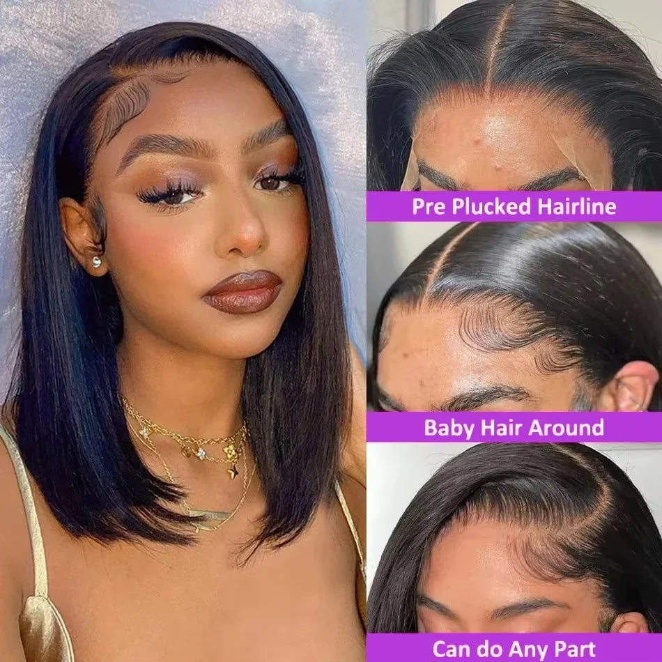 Straight Short Bob Wigs 13x4 Human Hair Lace Frontal Wigs 200% Remy Pre Plucked Transparent Lace 4x4 Short Bob Wigs For Women