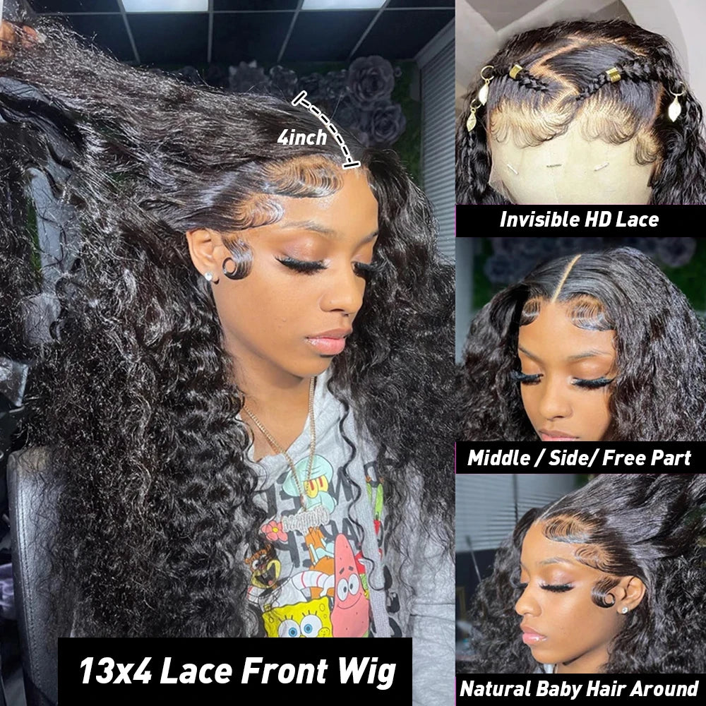 13x6 Hd Lace Frontal Wig Curly Human Hair Wigs 32 Inch Deep Wave Water Wave Lace Frontal Wigs