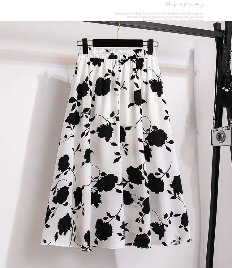 Plus Size High-Waisted Slimming Plus Size Women's Rose Skirt 2024 Summer Medium-Length Stylish BBQ Hip Covering Casual Dress