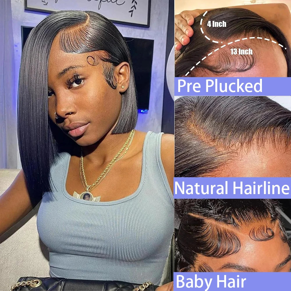 12 14 Inch Straight Short Bob Human Hair Wig Black Vietnamese Hair 13x4 4x4 HD Lace Frontal Bone Straight Bob Human Hair Wigs