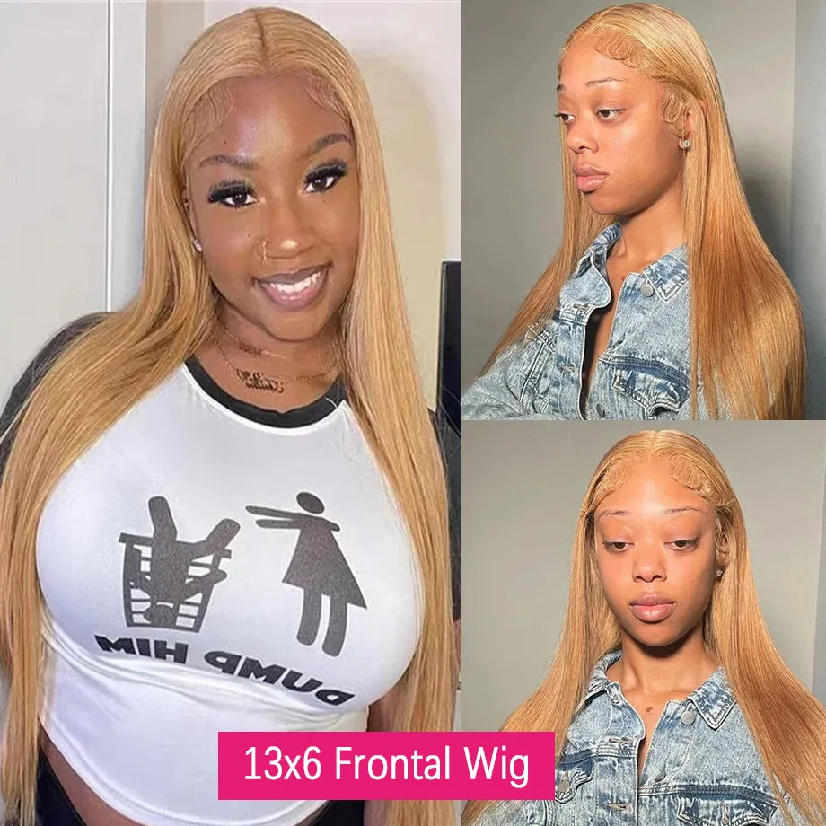 Honey Blonde Lace Front Wig Human Hair #27 Color Straight Lace Frontal Wigs 13x4 13x6 HD Transparent Lace Front Wig Pre Plucked