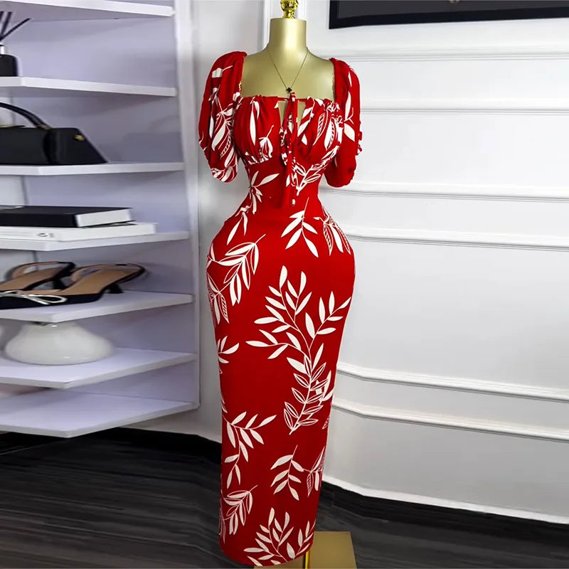 CM.YAYA Women Floral Printed Lantern Half Sleeve Tie Up Long Maxi Dress 2025 Birthday Evening Sexy club Party Dresses Vestidos