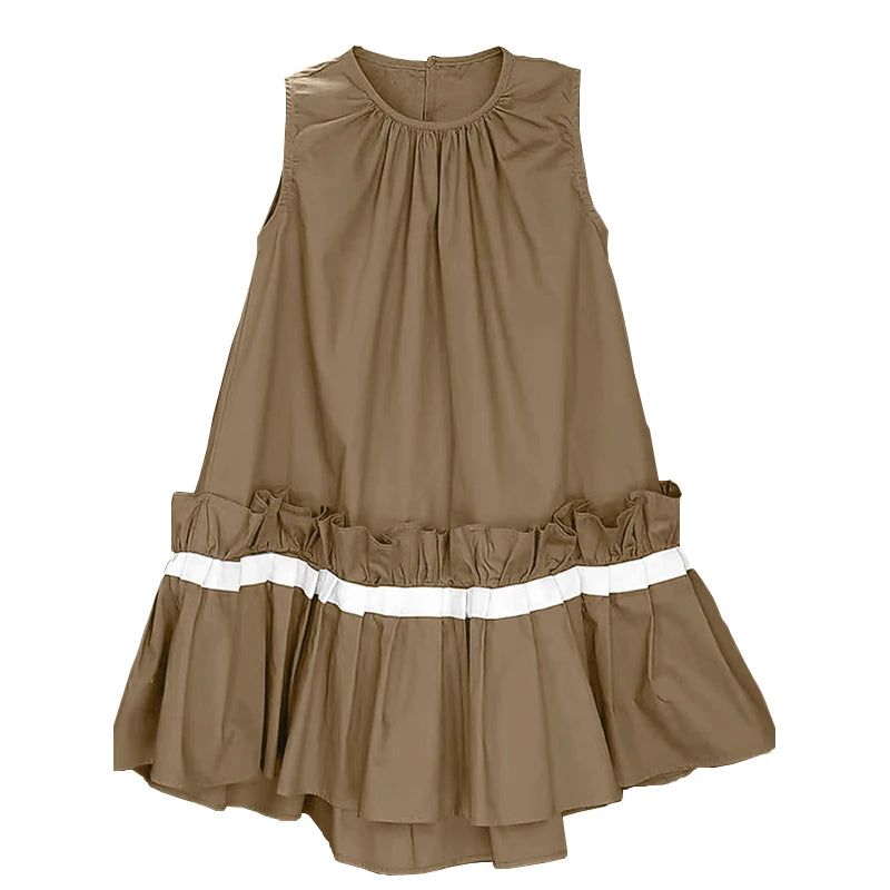 ZANZEA Women Solid Mini Dress Fashion Rufffled Stitching Pleats Vestidos 2024 Summer Sleeveless Tank Robe Casual O-neck Sundress