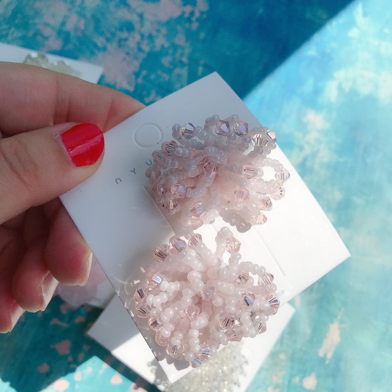 Summer Flower Earrings Hand-made Pearl Beaded Korean Fashion Shiny Crystal Earrings Sweet