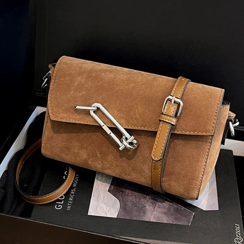 Retro Frosted New Shoulder Bag Women Autumn And Winter Suede High-end Fashion Women's Wallet Versatile Texture Small Square Bag