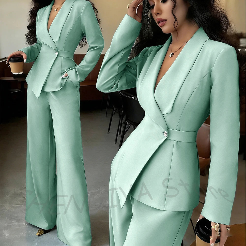 Elegant Office Lady Professional Suit Two Pieces Classic Shawl Lapel Single Button Outfit High Quality Women's Tailored Set