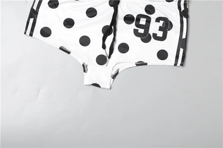 Weird Puss Dot Digit Print 2 Piece Set Women Casual Sporty Hipster Crop Tops+Shorts Matching Streetwear Skinny Stretch Tracksuit