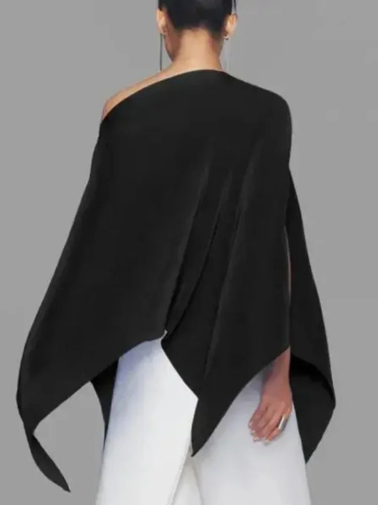 Beautyblue Black Women's T-Shirts Asymmetric Batwing Sleeves Tops New Casual One-Shoulder Loose Comfortable Female Blouses