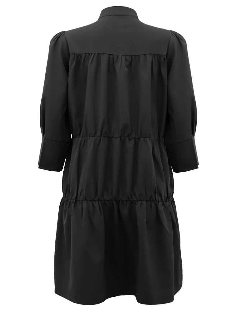Wmstar Elegant Women Summer Solid Color Short Dress Fashion Long Sleeve High Neck High Waist Clothes Party Casual Mini Dresses